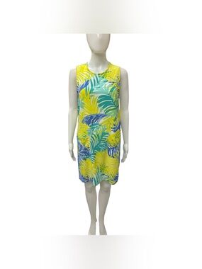Mud Pie Tropical Palm Shift Dress - Yellow/Blue/Green Size M